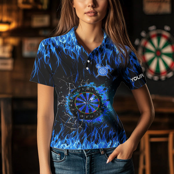 Blue Flaming Dart Shirt With Pocket Option For Women Custom Dart Team Jersey TDM3791
