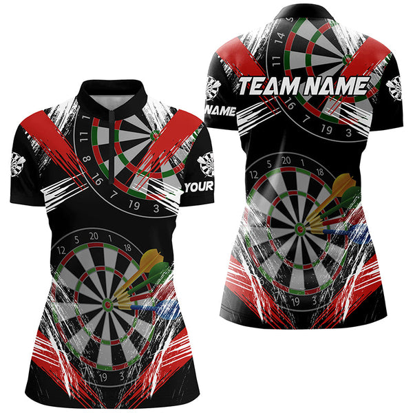 Personalized Darts Tournament Grunge Style Darts Shirts For Women Custom Darts Team Jerseys |Red TDM2106