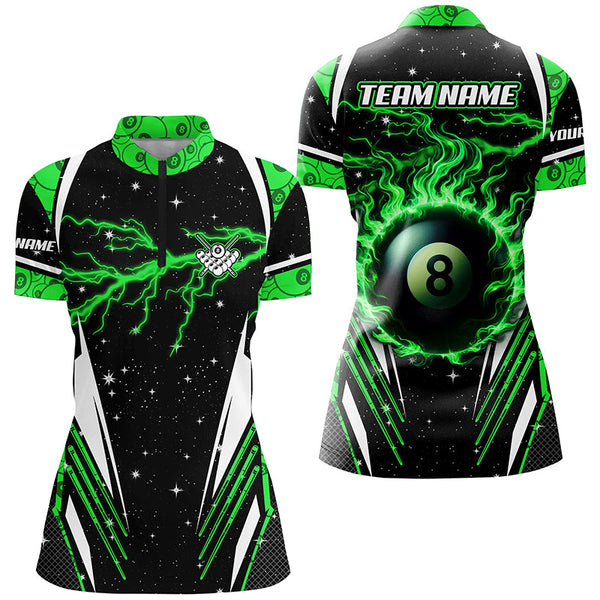 Galaxy Lightning Green 8 Ball Pool Fire Custom Billiard Shirts For Women, Billiard Team Jerseys TDM2341