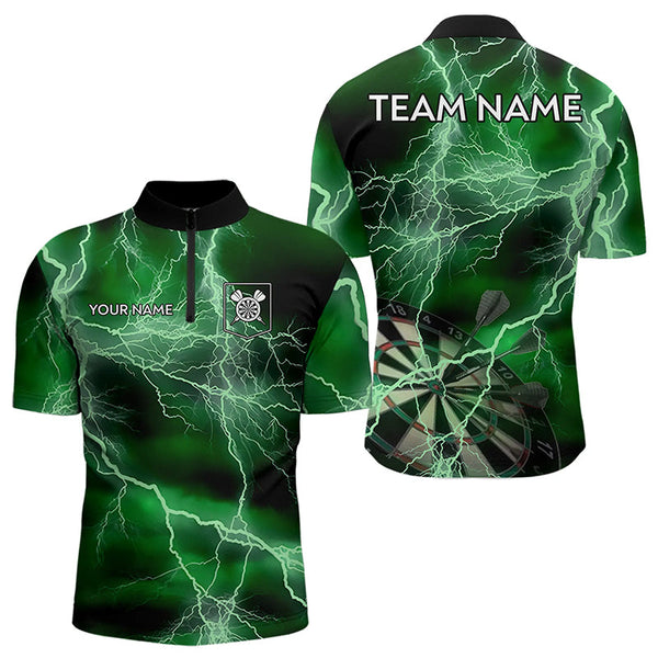 Black And Green Thunder Lightning Dart Shirts With Pocket For Men Custom 3D Darts Team Jerseys TDM3314