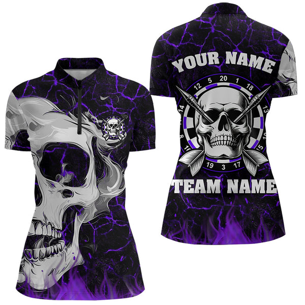 Personalized Purple Glowing Fire Crack Skull Dart Shirt Custom Dart Shirts For Women Dart Team Jersey TDM3493