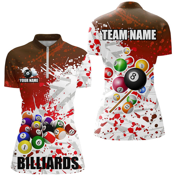 Personalized Red Billiard Balls Paint Splash Women Billiard Shirts, 3D Billiard Jerseys Attire TDM1692
