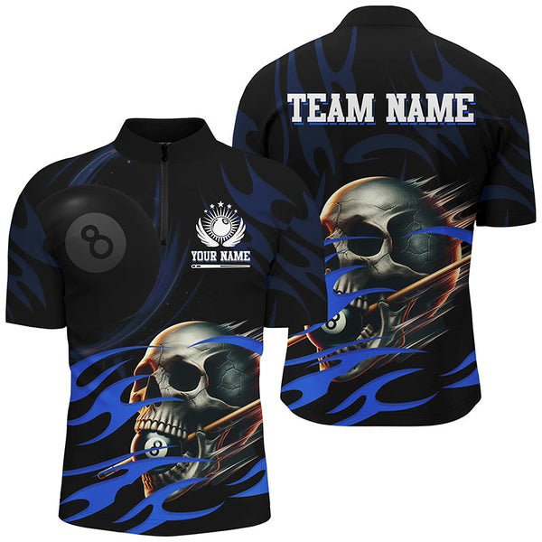 Funny Skull 8 Ball Pool Custom Billiard Polo & Quarter-Zip Shirts For Men, Billiard 8 Ball Jerseys TDM1695