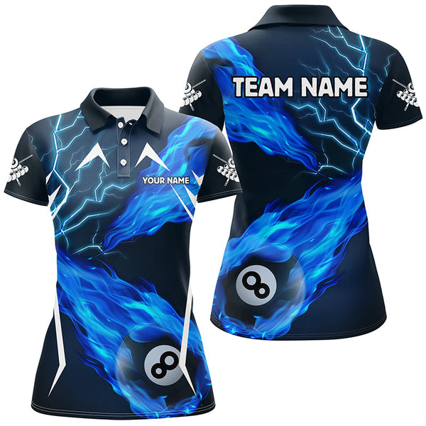 Blue 8 Ball Pool Fire Flame Custom Lightning Women Billiard Shirts Best Team League Billiard Jerseys TDM1907