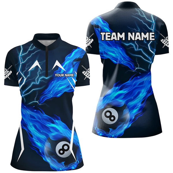 Blue 8 Ball Pool Fire Flame Custom Lightning Women Billiard Shirts Best Team League Billiard Jerseys TDM1907
