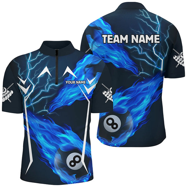 Blue 8 Ball Pool Fire Flame Custom Lightning Men Billiard Shirts Best Team League Billiard Jerseys TDM1907