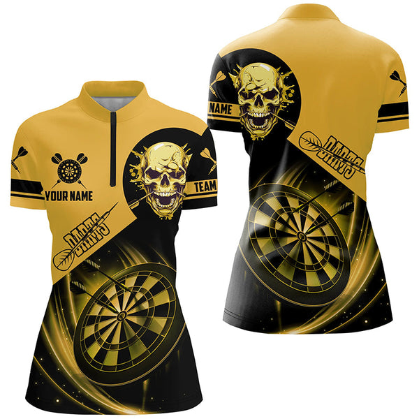 Custom Darts Shirts For Women, Personalized Skull Darts Team Jerseys Dartboard Shirts | Yellow TDM2110