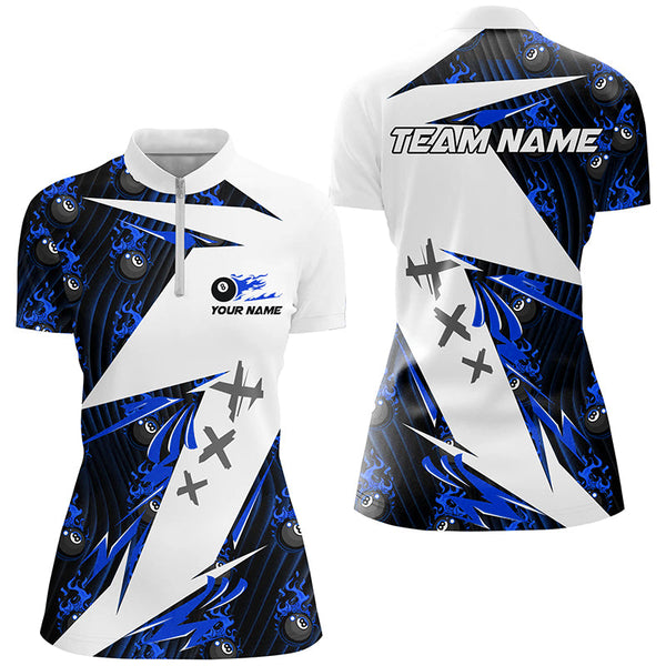 Blue Billiard 8 Ball Flame Pattern Custom Pool Shirts For Women, Billiard Tournament Jerseys For Team TDM2351