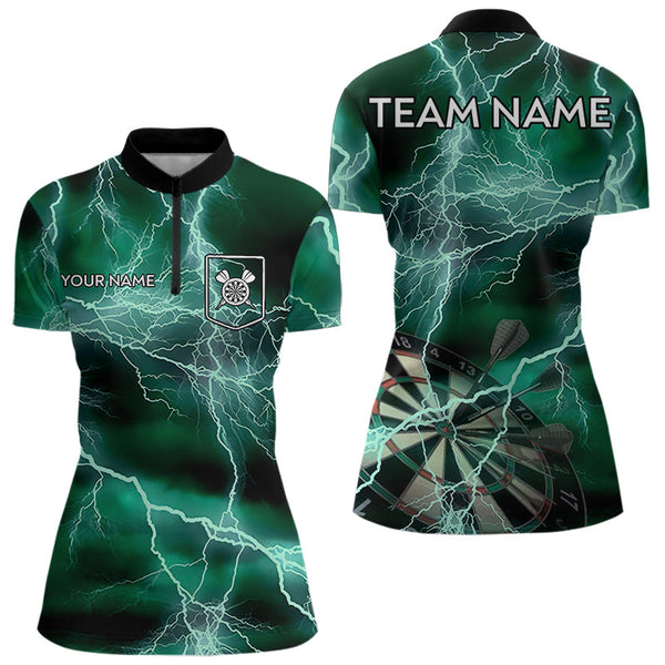 Black Turquoise Thunder Lightning Dart Shirt With Pocket For Women Custom Dart Jersey TDM3802