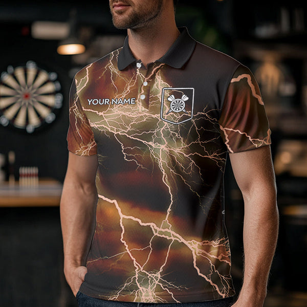 Black And Orange Thunder Lightning Dart Shirt With Pocket For Men Custom Dart Jersey TDM3803