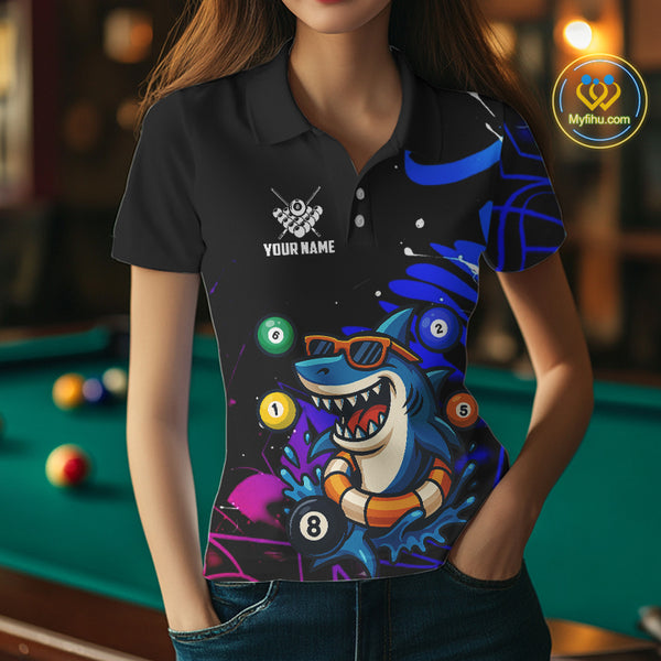 Funny Shark Pool Balls Women's Billiard Shirts Custom Billiard Jerseys, Billiard Team Shirts TDM4076