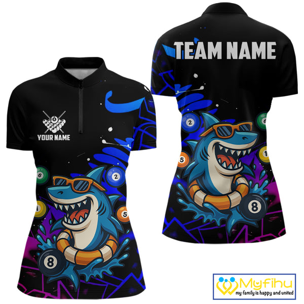 Funny Shark Pool Balls Women's Billiard Shirts Custom Billiard Jerseys, Billiard Team Shirts TDM4076