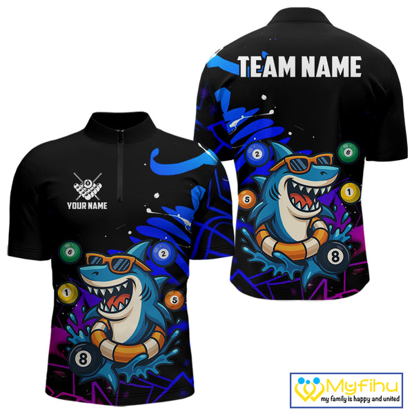 Funny Shark Pool Balls Men's Billiard Shirts Custom Billiard Jerseys, Billiard Team Shirts TDM4076