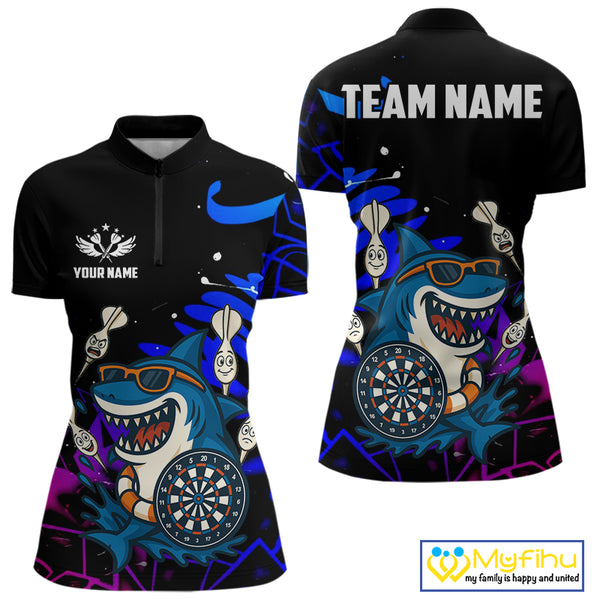Funny Shark Darts Shirt For Women – Custom Dart Team Jersey | Polo & Quarter Zip Darts Shirt Style TDM4077