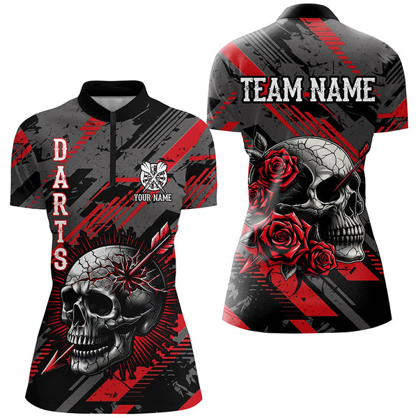 Personalized 3D All Over Print Skull And Roses Custom Darts Shirts For Women Darts Jerseys |Red TDM1919