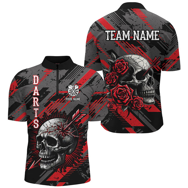 Personalized 3D All Over Print Skull And Roses Custom Darts Shirts For Men Darts Jerseys |Red TDM1919