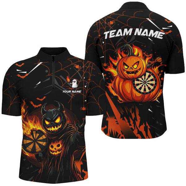 Funny Pumpkin Fire Flame Custom Halloween Darts Shirts For Men, Halloween Gifts For Darts Lover TDM2622