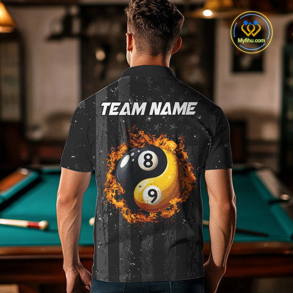 Black US Flag Ying And Yang 8 Ball & 9 Ball Custom Billiard Shirts For Men Funny Billiard Jerseys TDM4082