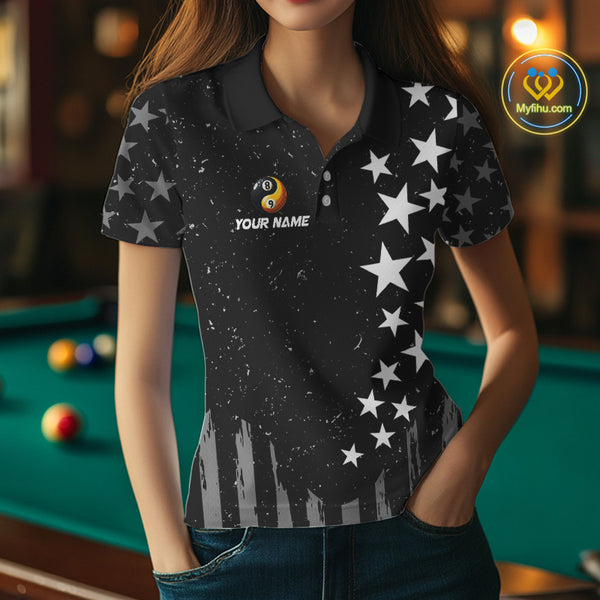 Black US Flag Ying And Yang 8 Ball & 9 Ball Custom Billiard Shirts For Women Funny Billiard Jerseys TDM4083