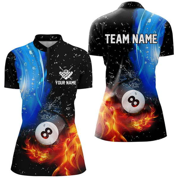 Personalized Fire And Water 8 Ball Pool Ladies Billiard Shirts Custom 3D Billiard Jerseys For Women TDM1923