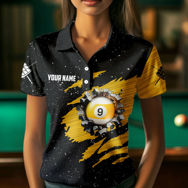 Yellow Black Grunge American Flag 9 Ball Pool Women Billiard Shirt Custom 9 Ball Billiard Jerseys TDM3502