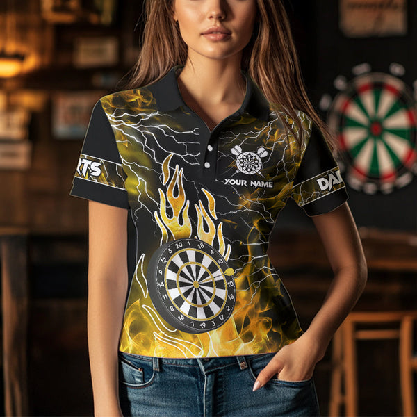 Yellow Dartboard Flame Custom Eagle Women Dart Shirts, Lightning Dart Jerseys TDM3508