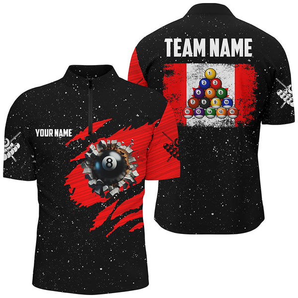 Customized Grunge Canada Flag 8 Ball Pool Men Billiard Jersey Shirts, Patriotic Pool Player Shirts TDM1713
