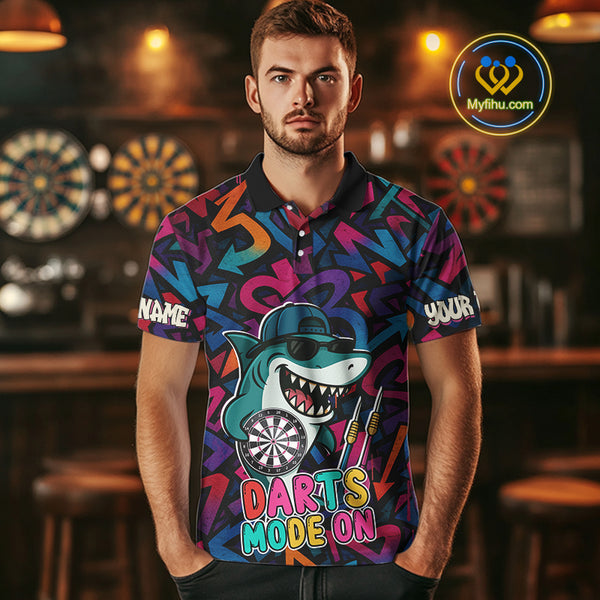 Darts Mode On Funny Shark Graffiti Style Custom Dart Shirts For Men, Dart Jersey Best Darts Outfit TDM4093