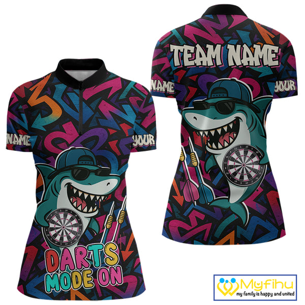 Darts Mode On Funny Shark Graffiti Style Custom Dart Shirts For Women, Dart Jersey Best Darts Outfit TDM4093