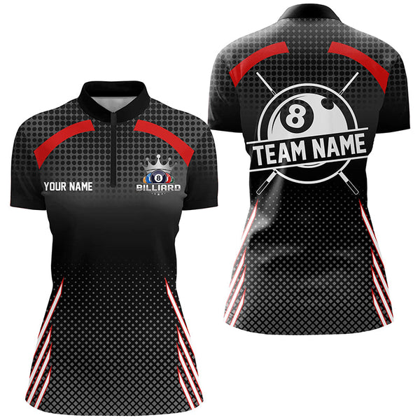 Personalized Billiard Tournament Pool Shirts For Women, Best Custom 8 Ball Billiard Team Jerseys |Red TDM2131