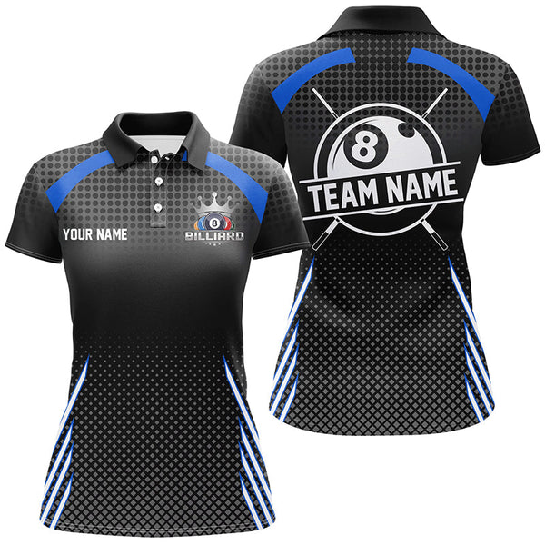 Personalized Billiard Tournament Pool Shirts For Women, Best Custom 8 Ball Billiard Team Jersey |Blue TDM2132