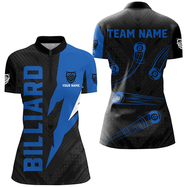 Personalized Billiard Tournament Jerseys For Women, Best 8 Ball Pool Billiard Shirts For Team |Blue TDM2402