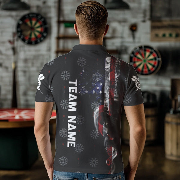 Smoke American Flag Darts Polo, Quarter-Zip Shirt Custom Patriotic Dart Shirts For Men Dart Jerseys TDM2634