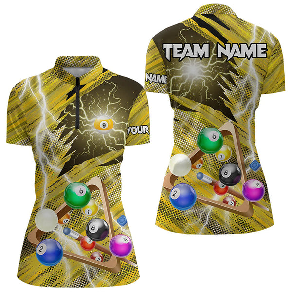 Yellow Thunder Lightning 9 Ball Pool 3D Billiard Shirts For Women Custom Team League Billiard Jerseys TDM3354