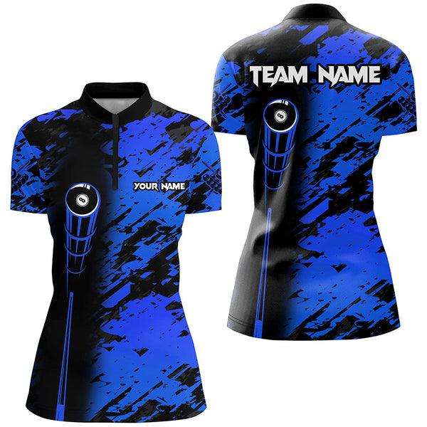 Personalized Billiard Tournament Jerseys Shirts For Women, Best 8 Ball Billiard Shirts For Team |Blue TDM1944