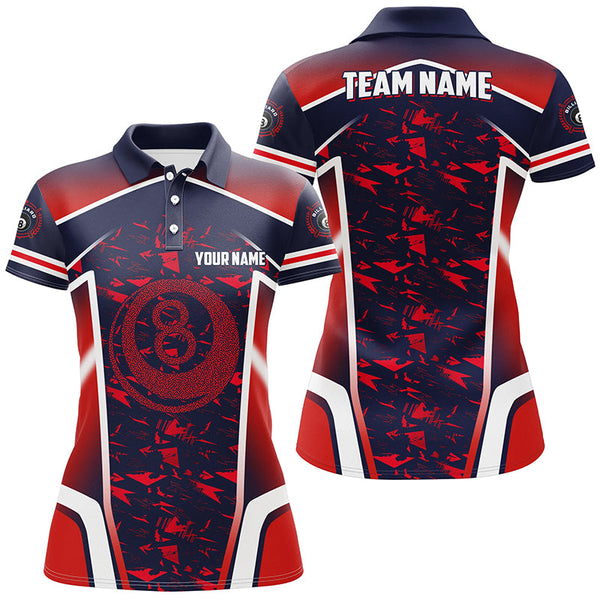 Personalized Name Red 8 Ball Pool Abstract 3D Billiard Shirts For Women Team League Billiard Jerseys TDM2145