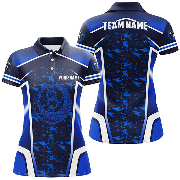 Personalized Name Blue 8 Ball Pool Abstract 3D Billiard Shirts For Women Team League Billiard Jerseys TDM2146