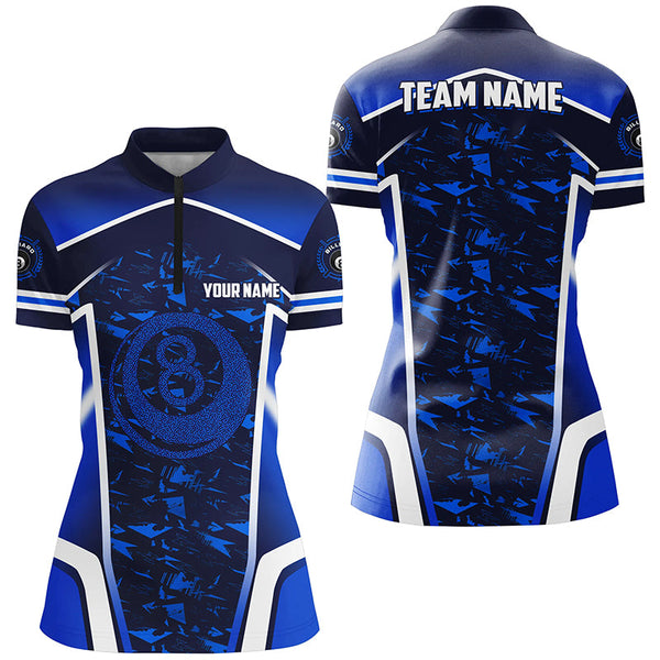Personalized Name Blue 8 Ball Pool Abstract 3D Billiard Shirts For Women Team League Billiard Jerseys TDM2146