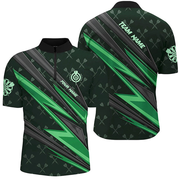 Personalized Green Dart Jerseys Men Dart Polo & Quarter Zip Shirt Custom Team League Dart Shirt TDM3369