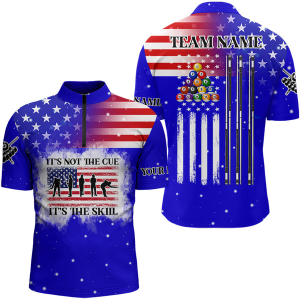 Funny It's The Skill Custom Ameican Flag Men Billiard Shirts Patriotic Billiard Jersey |Blue TDM3122