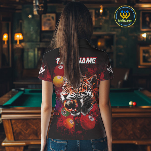 Funny Panther Flaming 8 Ball Billiard Pool Shirt For Women Custom Billiard Team Jerseys |Red TDM3825