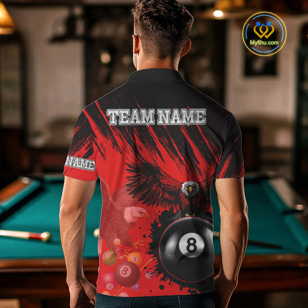 Personalized Eagle 8 Ball Pool Billiard Shirt For Men, Billiard Jerseys Team Polo & 1/4 Zip|Red TDM3826