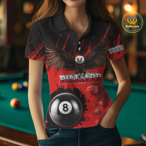 Personalized Eagle 8 Ball Pool Billiard Shirt For Women, Billiard Jerseys Team Polo & 1/4 Zip|Red TDM3826