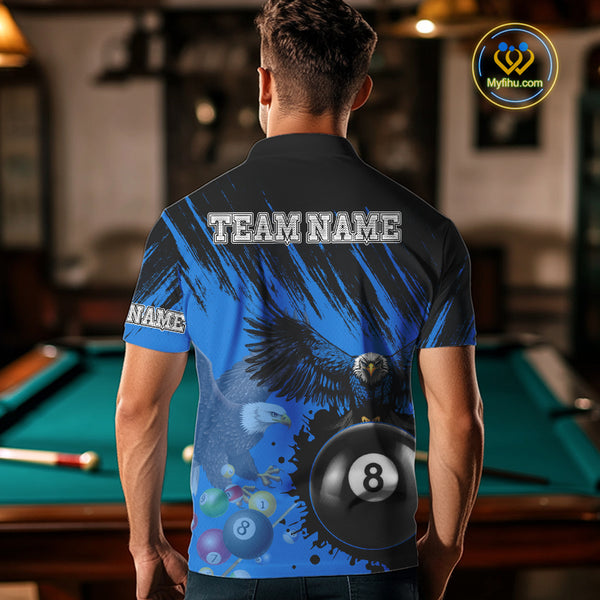 Personalized Eagle 8 Ball Pool Billiard Shirt For Men, Billiard Jerseys Team Polo & 1/4 Zip|Blue TDM3827