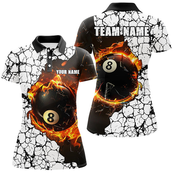 Personalized Billiard Crack 8 Ball Pool Fire Women Polo & Quarter-Zip Shirts, Unique Billiard Jerseys TDM1734