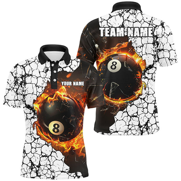 Personalized Billiard Crack 8 Ball Pool Fire Men Polo & Quarter-Zip Shirts, Unique Billiard Jerseys TDM1734