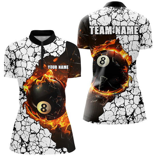 Personalized Billiard Crack 8 Ball Pool Fire Women Polo & Quarter-Zip Shirts, Unique Billiard Jerseys TDM1734