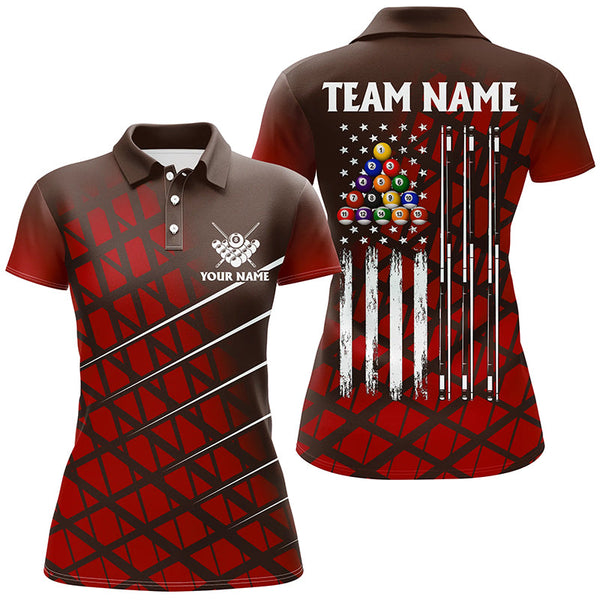 Personalized Red Grunge American Flag Women Billiard Shirt Custom Patriotic Pool Player Jersey Shirts TDM1946