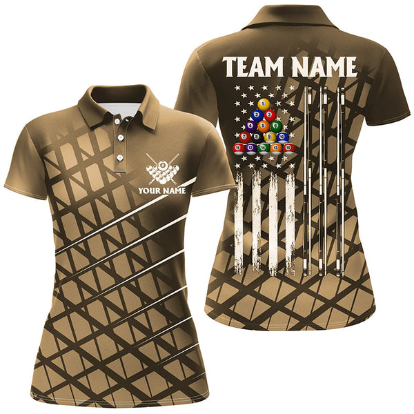 Personalized Gold Grunge American Flag Women Billiard Shirt Custom Patriotic Pool Player Jersey Shirt TDM1947