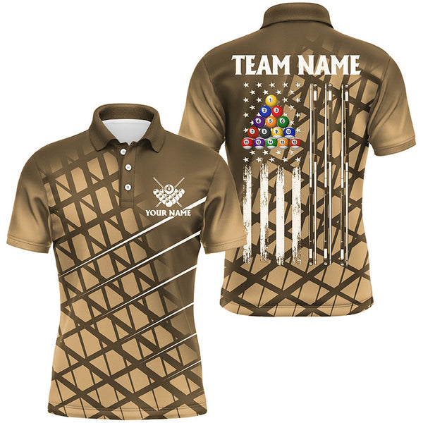 Personalized Gold Grunge American Flag Men Billiard Shirt Custom Patriotic Pool Player Jersey Shirt TDM1947